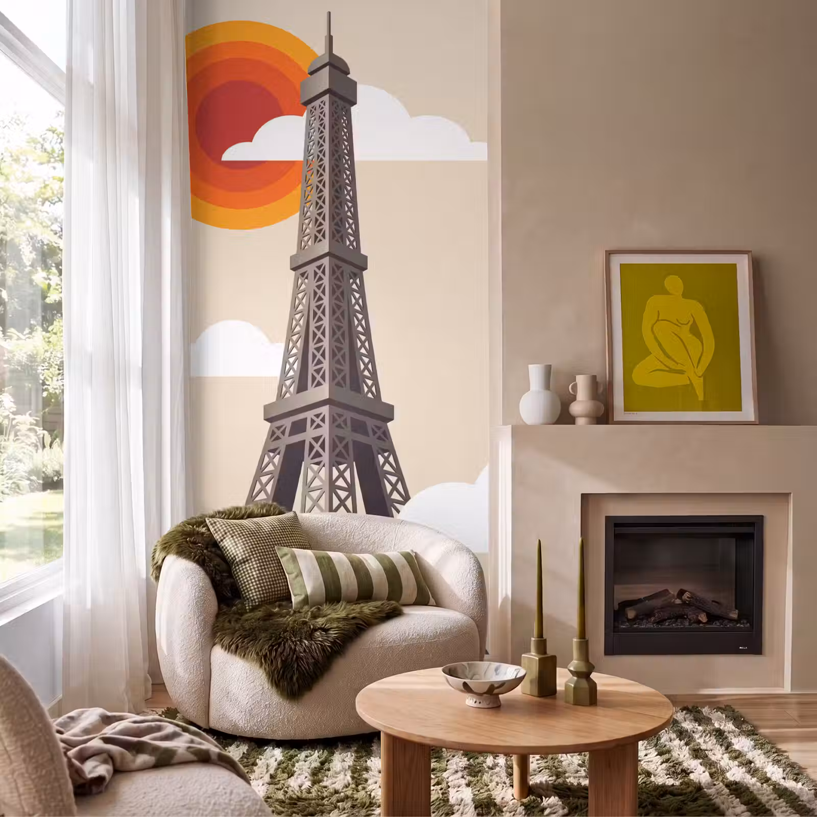 Behang - Eiffeltoren - Zon - Architectuur - Abstract - Beige — 1