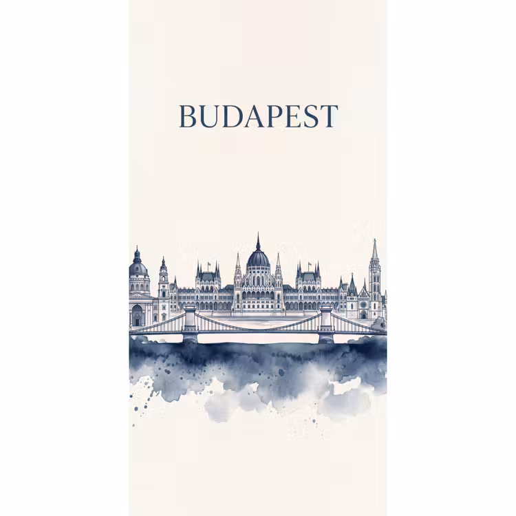 Behang - Boedapest - Skyline - Architectuur - Aquarel - Blauw — 2