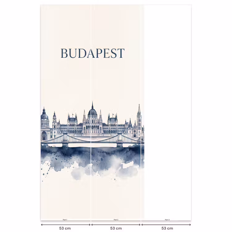 Behang - Boedapest - Skyline - Architectuur - Aquarel - Blauw — 6