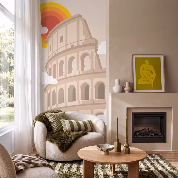 Behang - Colosseum - Zonsopgang - Rome - Architectuur - Beige — 1
