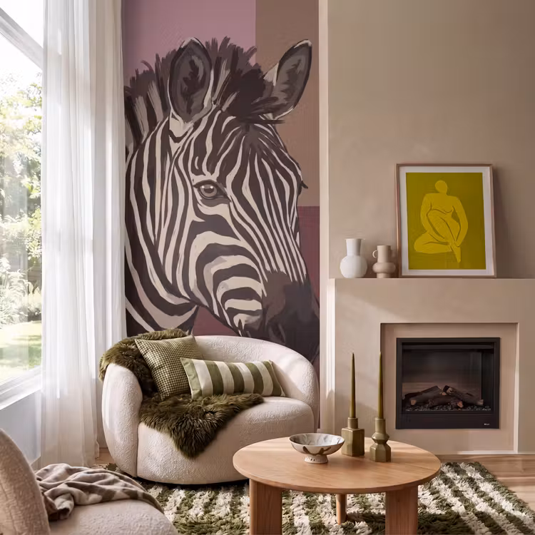 Behang - Dieren - Zebrahoofd - Wildlife - Modern - Bruin — 1