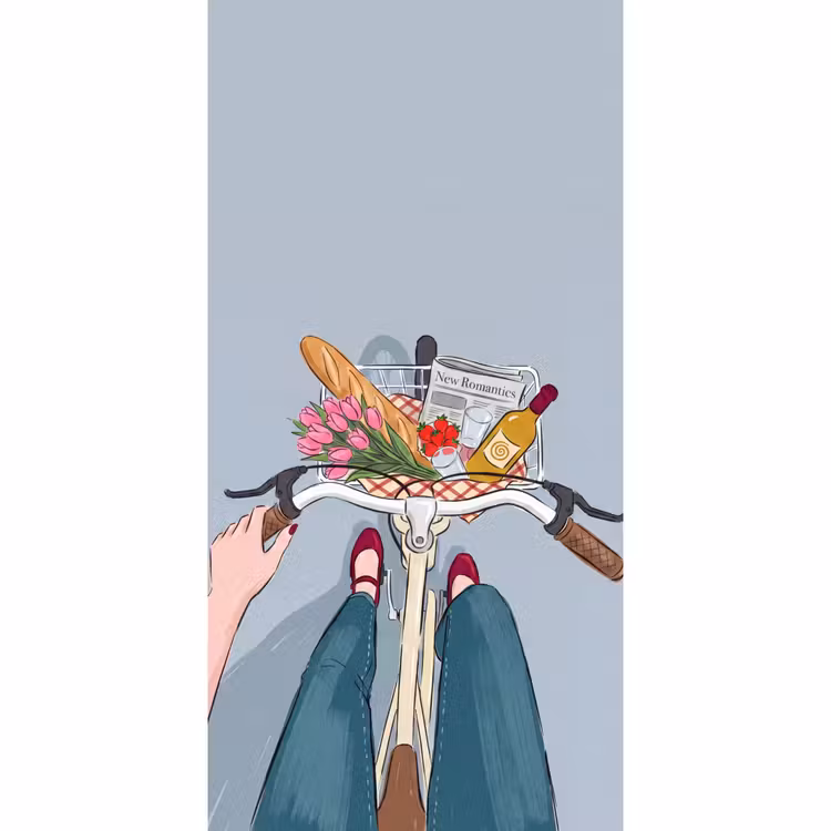 Behang - Fiets - Picknick - Zomer - Illustratie — 2