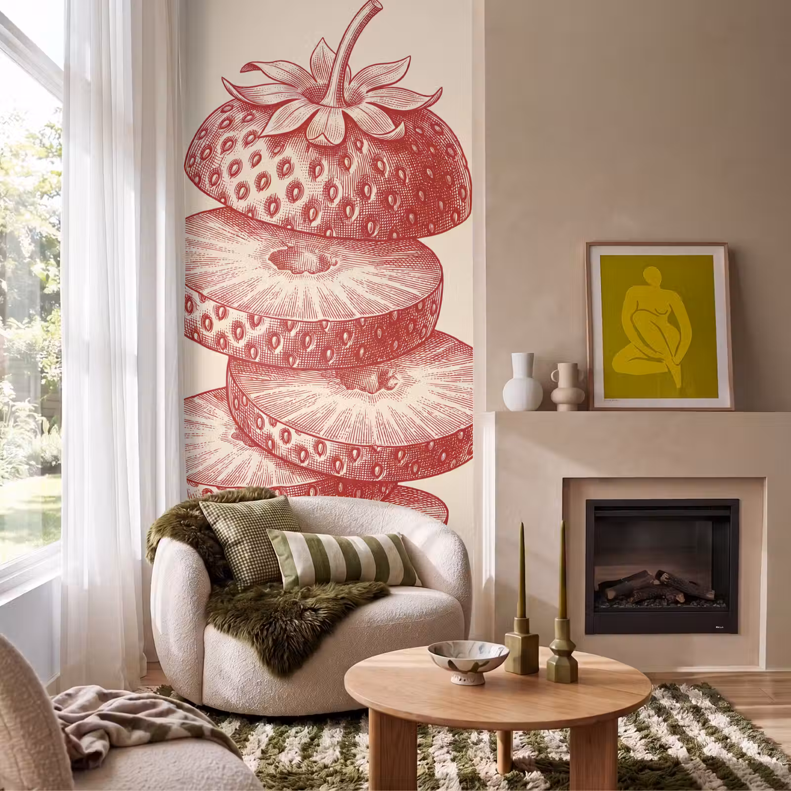 Behang - Fruit - Gesneden - Illustratie - Rood - Vintage — 1
