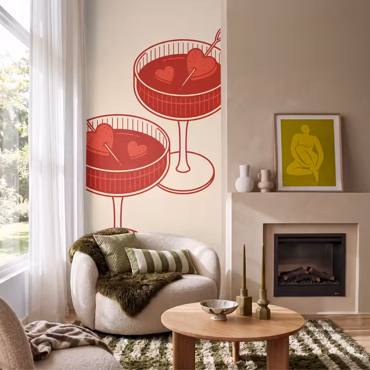 Behang - Cocktail - Hartjes - Liefde - Illustratie - Rood — 1