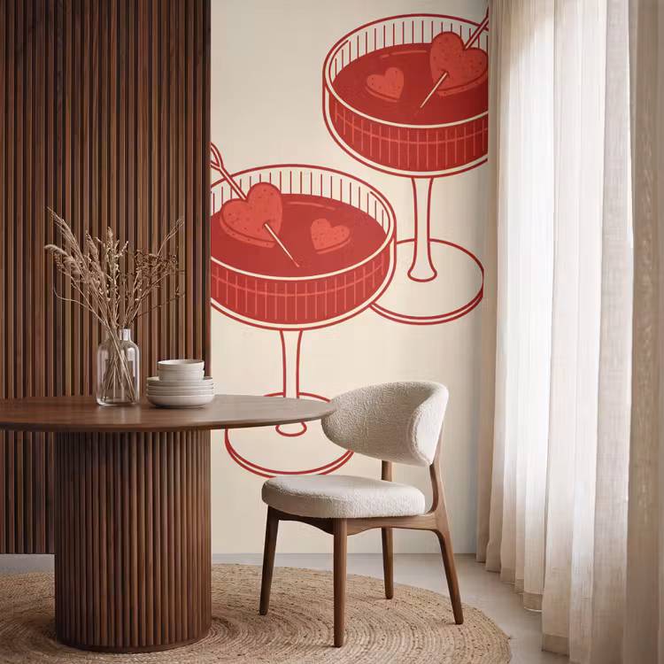 Behang - Cocktail - Hartjes - Liefde - Illustratie - Rood — 4