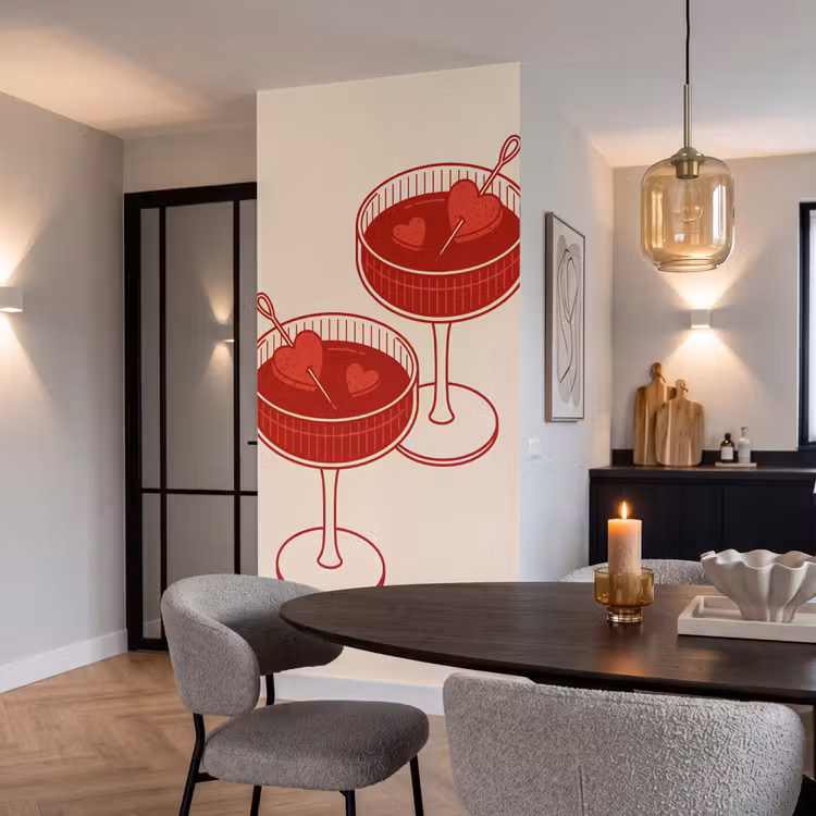 Behang - Cocktail - Hartjes - Liefde - Illustratie - Rood — 5