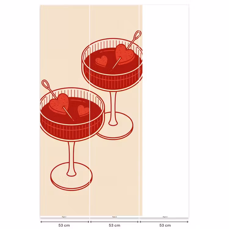 Behang - Cocktail - Hartjes - Liefde - Illustratie - Rood — 6