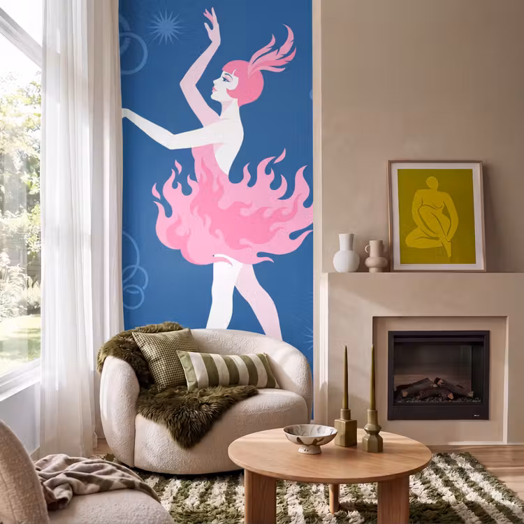 Behang - Danseres - Vlammenrok - Abstract - Roze - Blauw — 1