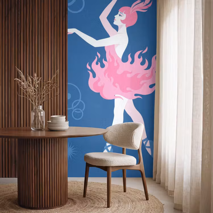 Behang - Danseres - Vlammenrok - Abstract - Roze - Blauw — 4