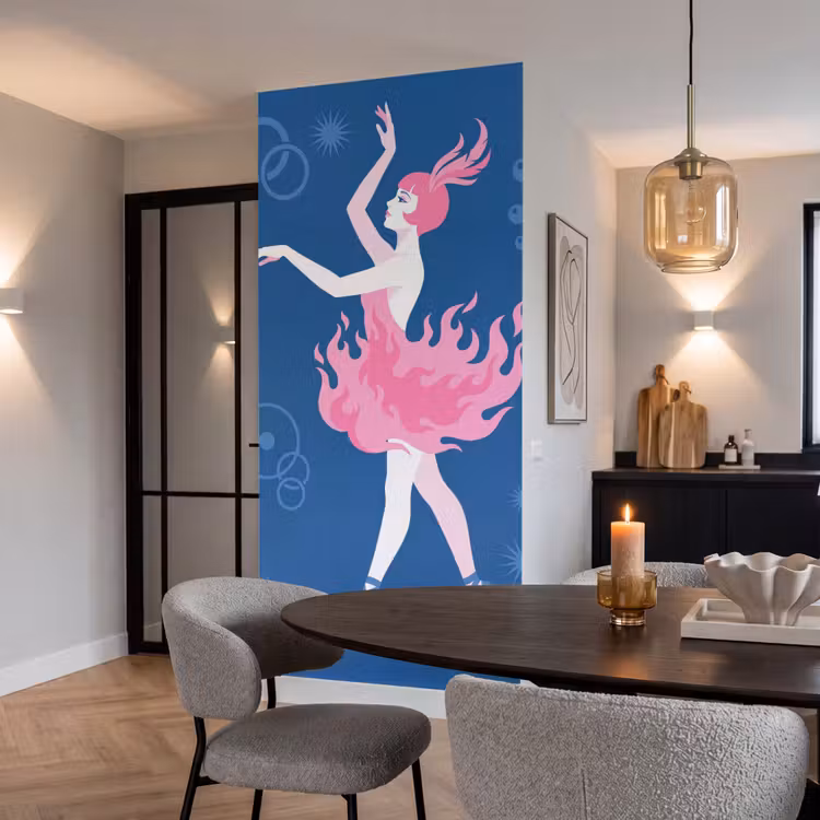 Behang - Danseres - Vlammenrok - Abstract - Roze - Blauw — 5