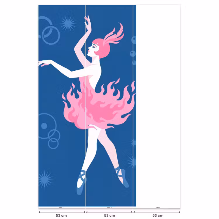 Behang - Danseres - Vlammenrok - Abstract - Roze - Blauw — 6