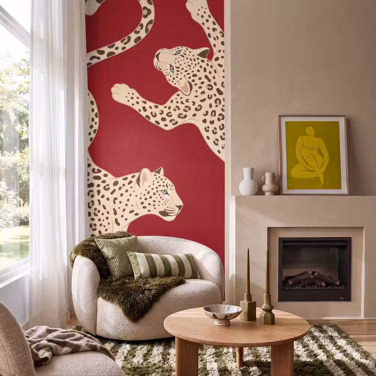 Behang - Dieren - Luipaard - Abstract - Rood - Modern — 1