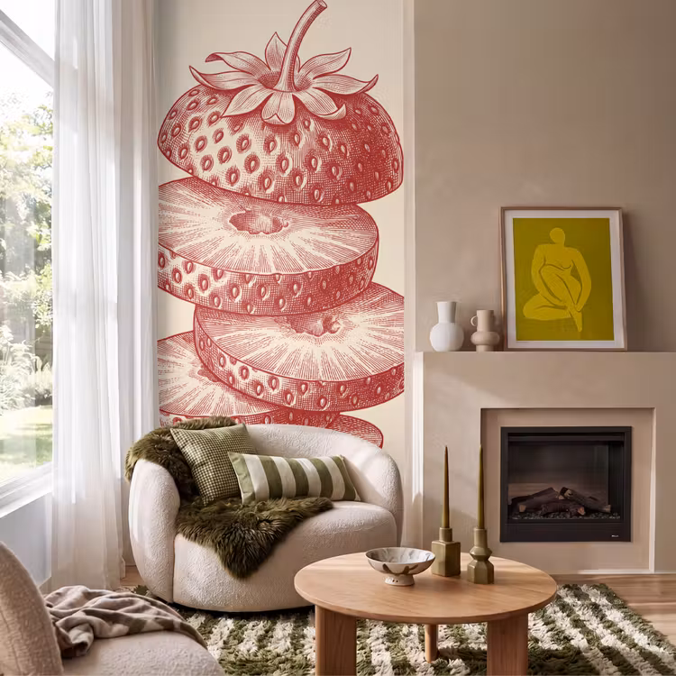 Behang - Fruit - Gesneden - Illustratie - Rood - Vintage — 1