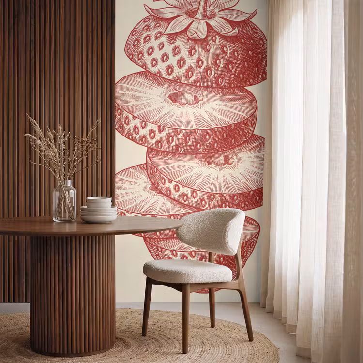 Behang - Fruit - Gesneden - Illustratie - Rood - Vintage — 4