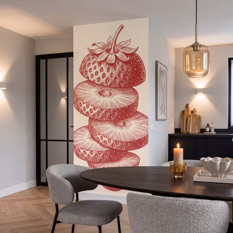 Behang - Fruit - Gesneden - Illustratie - Rood - Vintage — 5