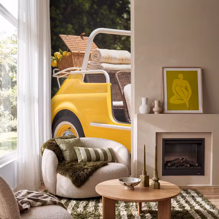Behang - Auto - Picknick - Zomer - Geel — 1