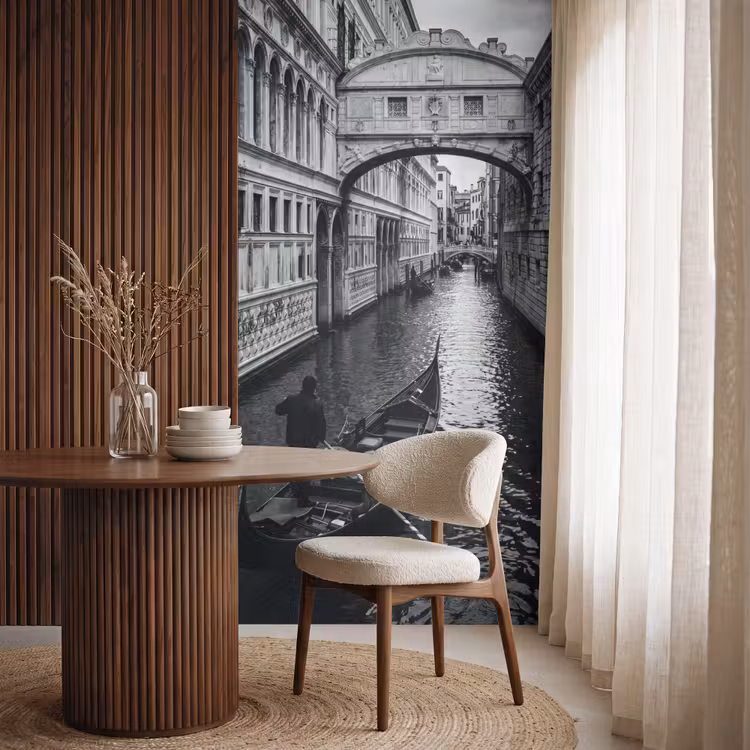 Behang - Boot - Waterweg - Stad - Zwart-wit - Architectuur — 4