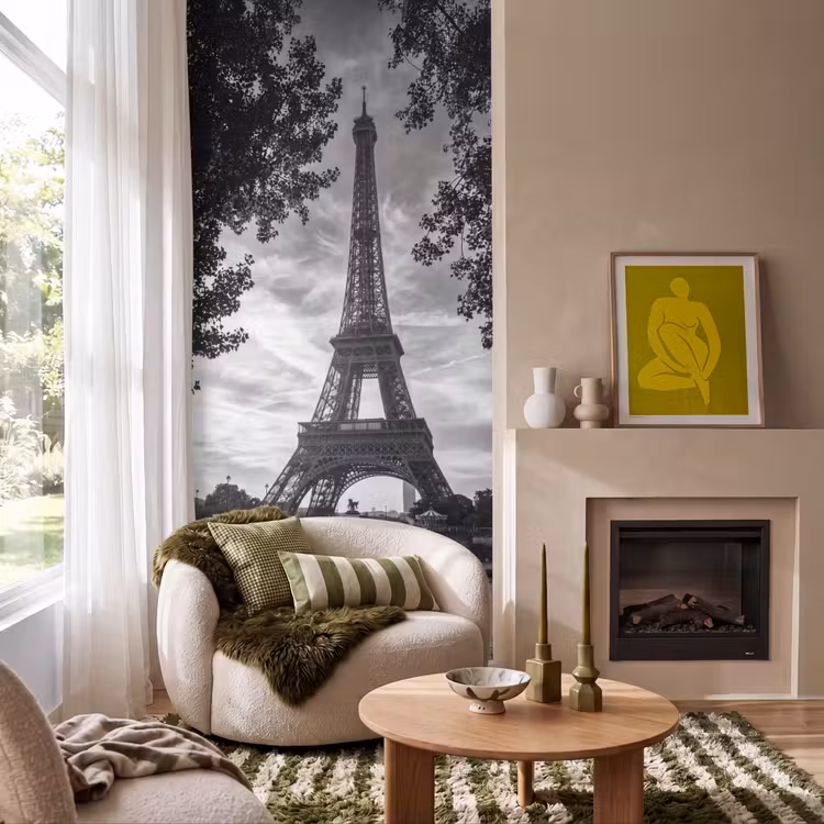 Behang - Eiffeltoren - Parijs - Rivier - Architectuur - Zwart-wit — 1