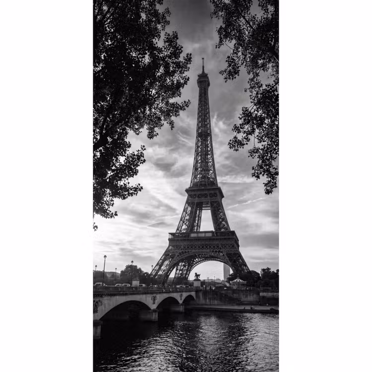 Behang - Eiffeltoren - Parijs - Rivier - Architectuur - Zwart-wit — 2