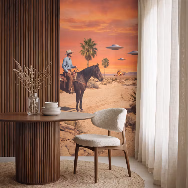 Behang - Cowboy - Paard - Woestijn — 4