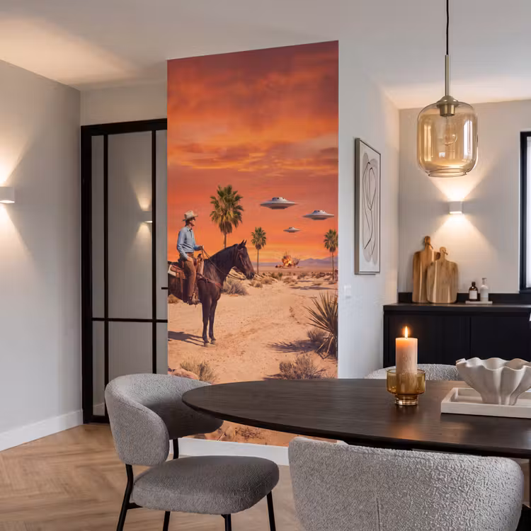 Behang - Cowboy - Paard - Woestijn — 5