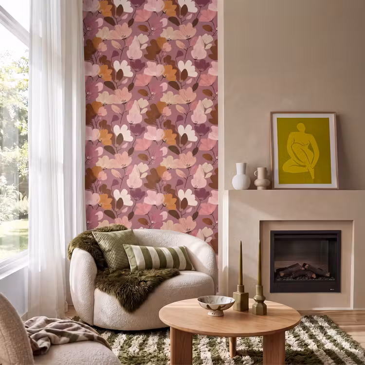 Behang - Bloem - Patroon - Roze — 1