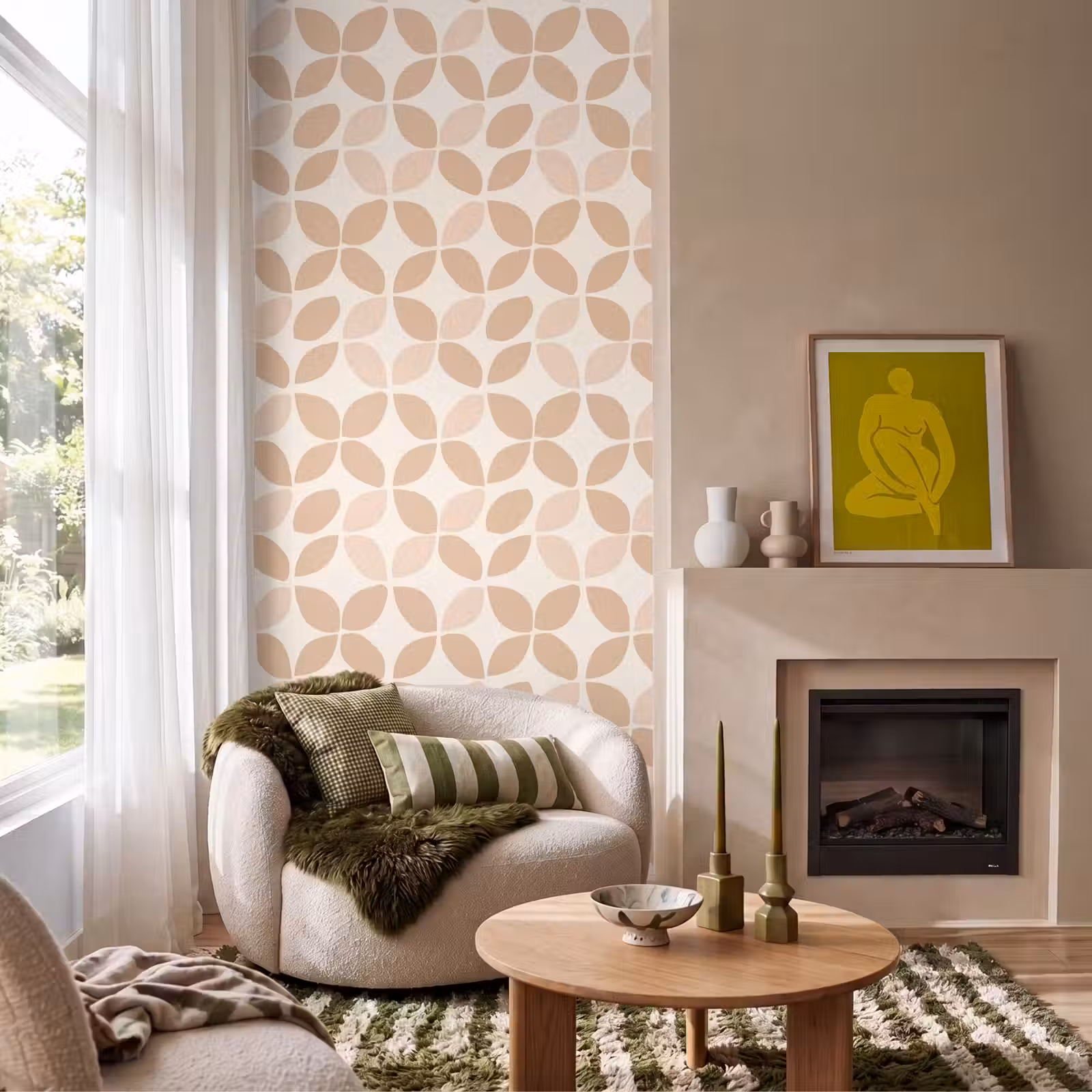 Behang - Beige - Bladeren - Minimalistisch - Patroon — 1