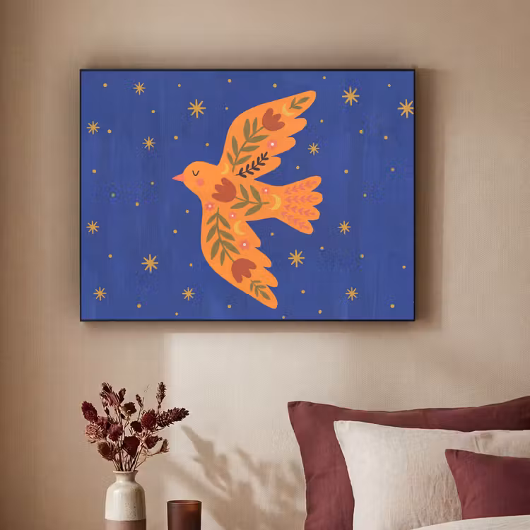 Art Frame - Vogel - Bloemen - Decoratief - Oranje - Blauw — 2