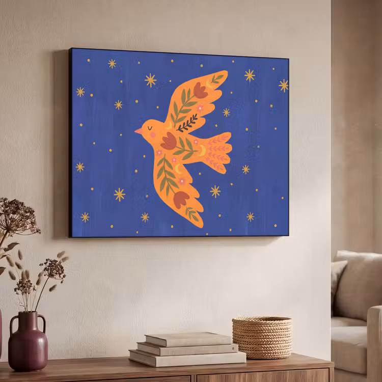 Art Frame - Vogel - Bloemen - Decoratief - Oranje - Blauw — 4