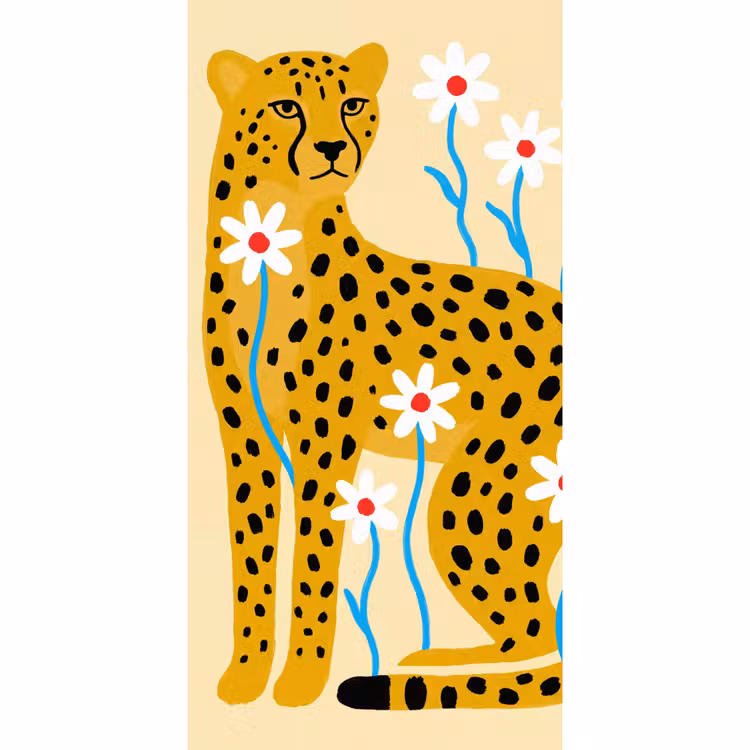 Behang - Dieren - Jachtluipaard - Bloemen - Modern - Geel — 2