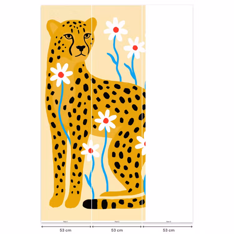 Behang - Dieren - Jachtluipaard - Bloemen - Modern - Geel — 6