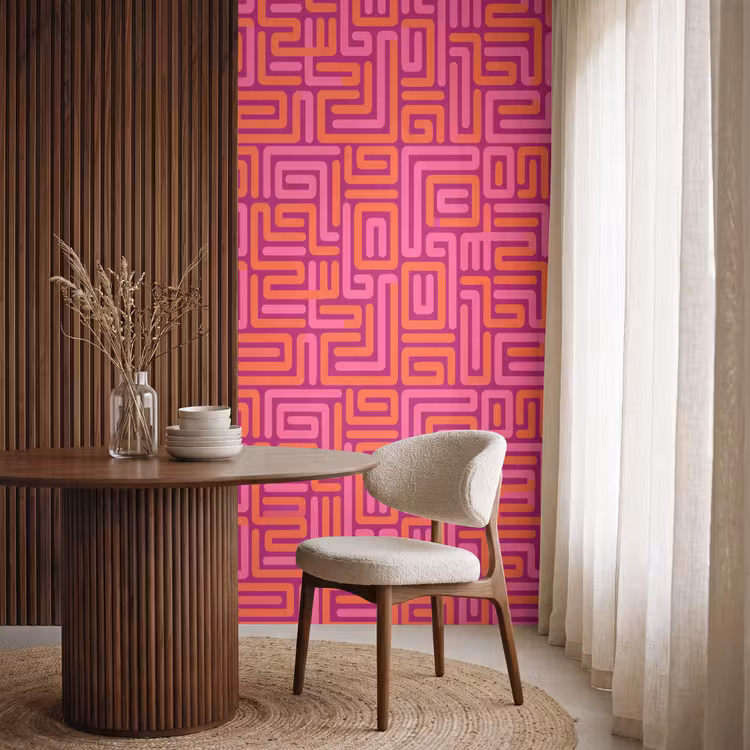 Behang - Abstract - Patroon - Lijnen - Roze - Oranje — 4