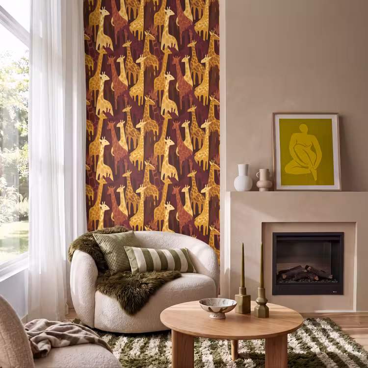 Behang - Bruin - Giraffen - Safari - Patroon — 1