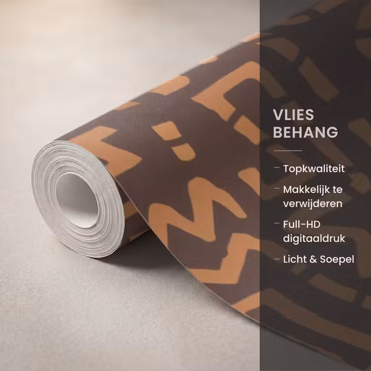Behang - Chocoladebruin - Etnisch - Tribaal - Symbolen — 3