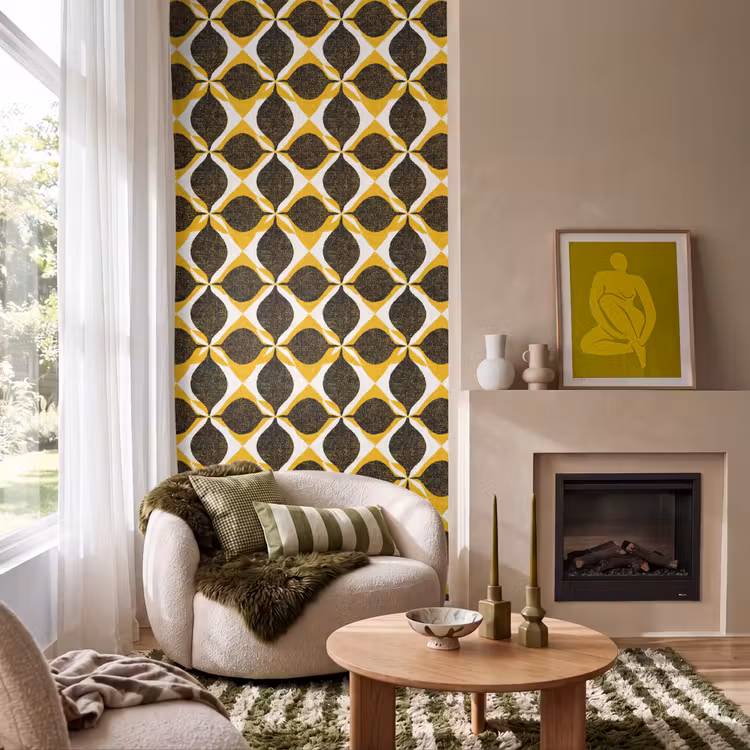 Behang - Geel - Zwart - Geometrisch - Retro - Textuur — 1