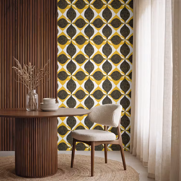 Behang - Geel - Zwart - Geometrisch - Retro - Textuur — 4