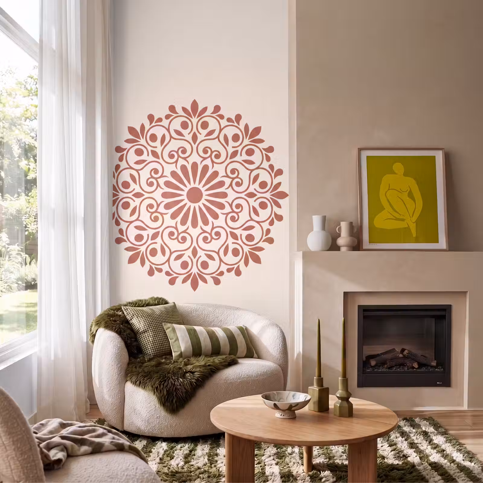 Behang - Decoratie - Cirkel - Symmetrisch - Modern - Roodbruin — 1