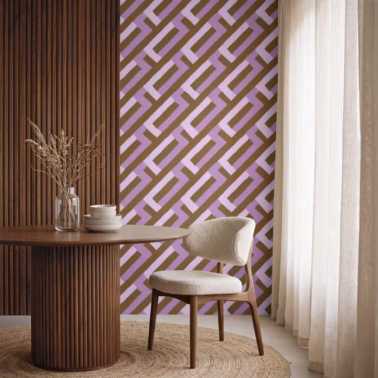 Behang - Bruin - Roze - Geometrisch - Meander - Patroon — 4