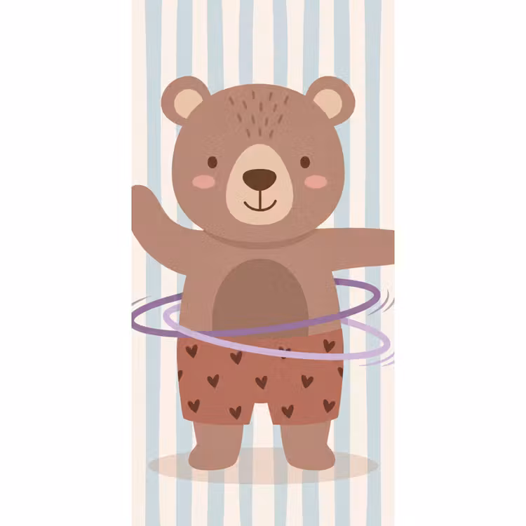 Behang - Beer - Hoepel - Kinderkamer - Illustratie - Bruin — 2