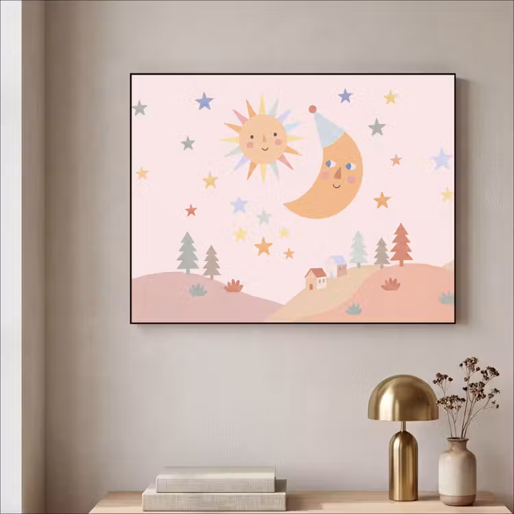 Art Frame - Zon - Maan - Sterren - Kinderkamer - Pastel — 3