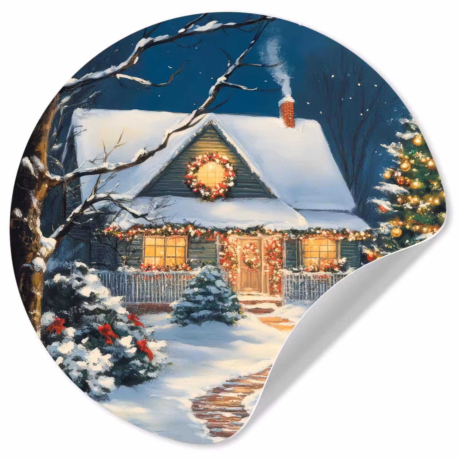 Behangcirkel - Kerst - Kerstboom - Winter - Huis - Sneeuw — 1