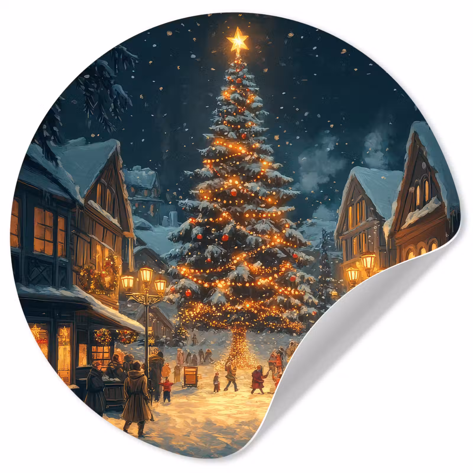 Behangcirkel - Kerstfeest - Dorp - Donker — 1