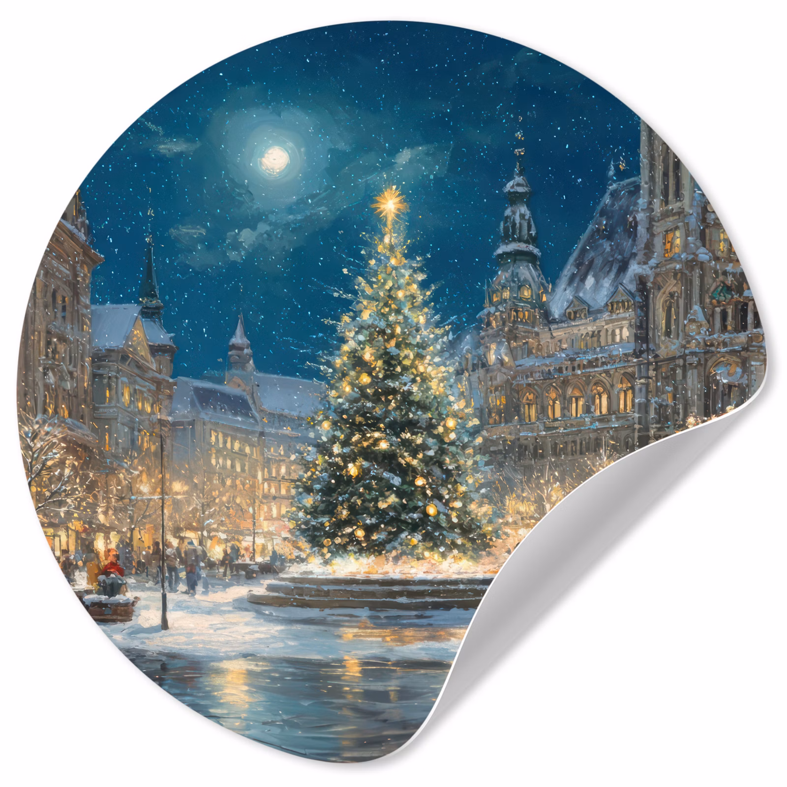 Behangcirkel - Kerstnacht - Stadsplein - Meerkleurig — 1