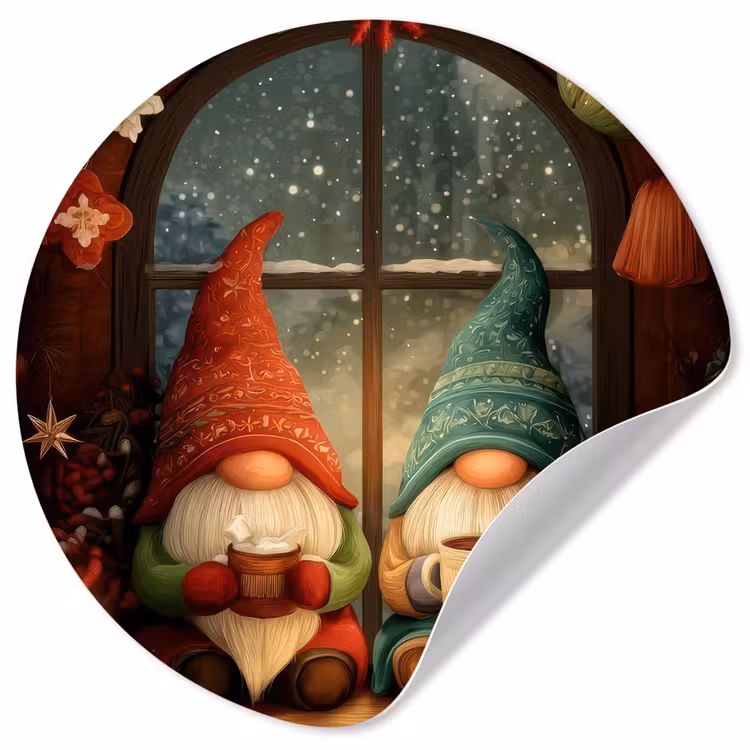 Behangcirkel - Gnooms - Kerst - Raam - Kleurrijk — 1