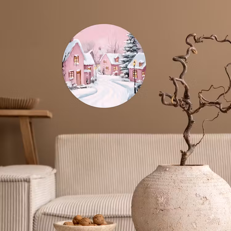Behangcirkel - Kerstdorp - Roze - Winter - Sneeuw - Huizen — 2