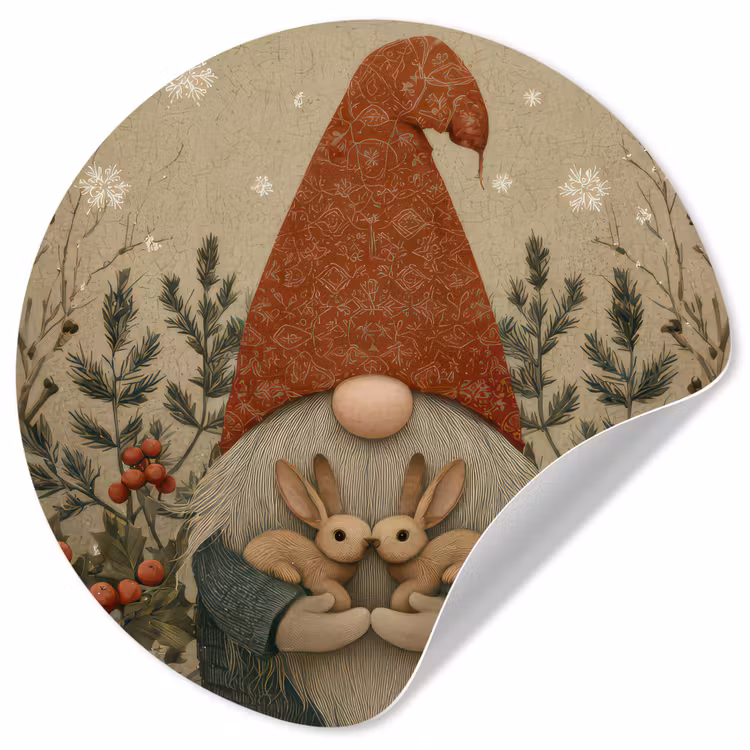 Behangcirkel - Kerstgnome - Konijntjes - Kleurrijk — 1