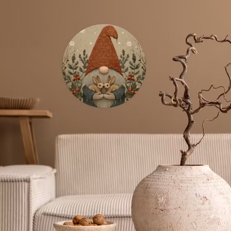 Behangcirkel - Kerstgnome - Konijntjes - Kleurrijk — 2