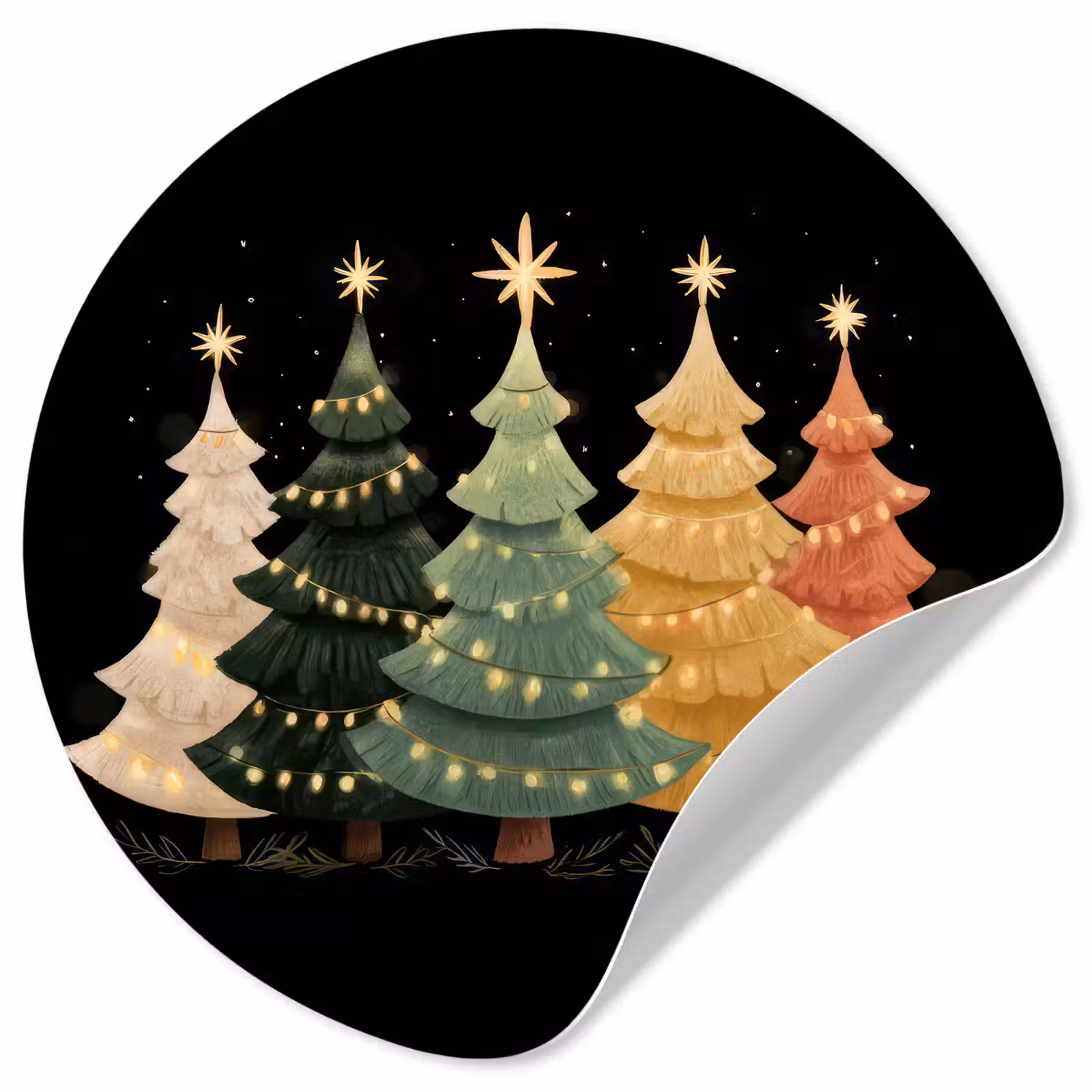 Behangcirkel - Kerstbomen - Kleurrijk - Lichtjes - Ster — 1