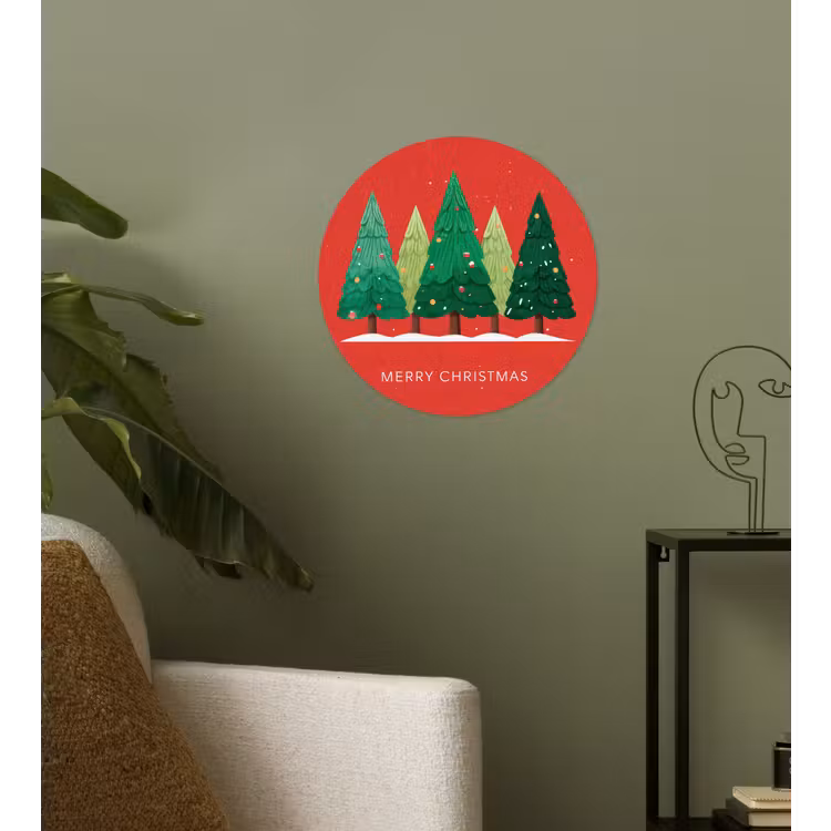 Behangcirkel - Minimalistisch - Kerstbomen - Rood - Sneeuw — 3