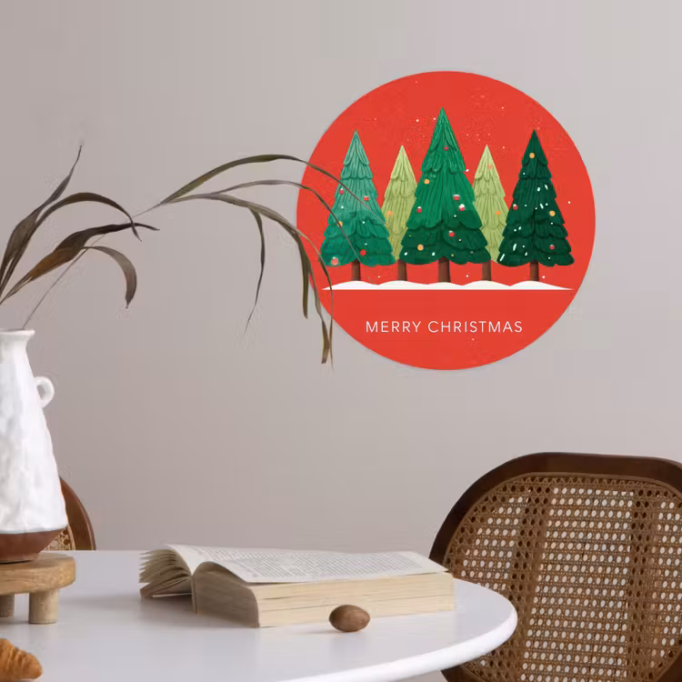 Behangcirkel - Minimalistisch - Kerstbomen - Rood - Sneeuw — 4